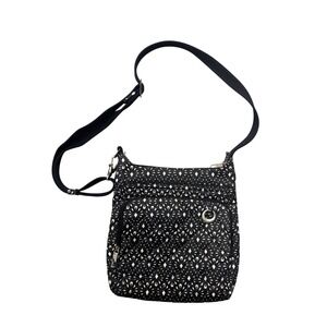 Travelon Crossbody Bag Small Anti-Theft Quilted Black White Geometric Pattern